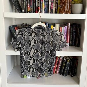 Forever 21 snake reptile print sheer mesh high neck crop top blouse shirt
